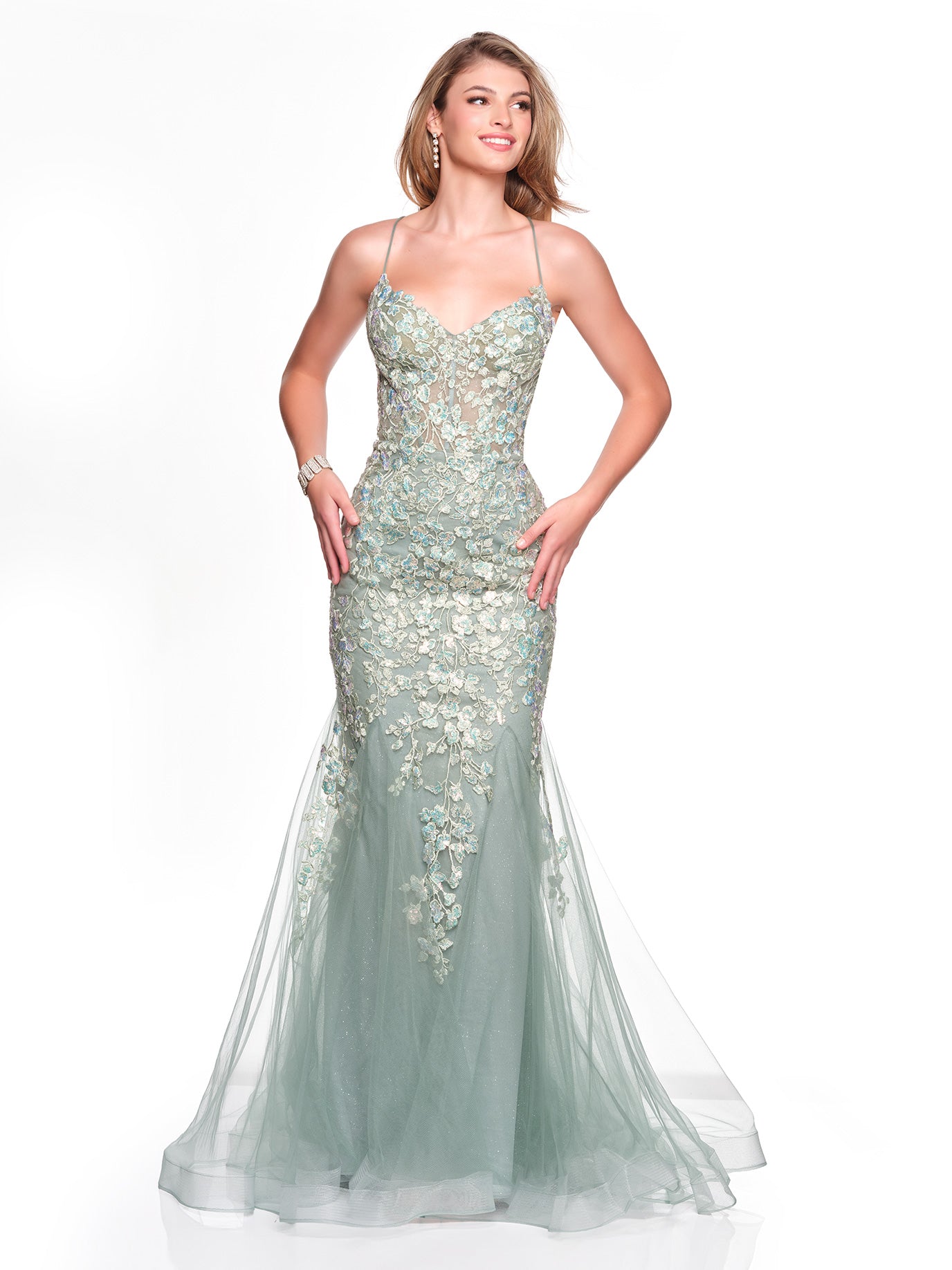 MERMAID DRESS WITH SEQUIN EMBROIDERY APPLIQUES Dave & Johnny MERMAID DRESS WITH SEQUIN EMBROIDERY APPLIQUES Dave & Johnny