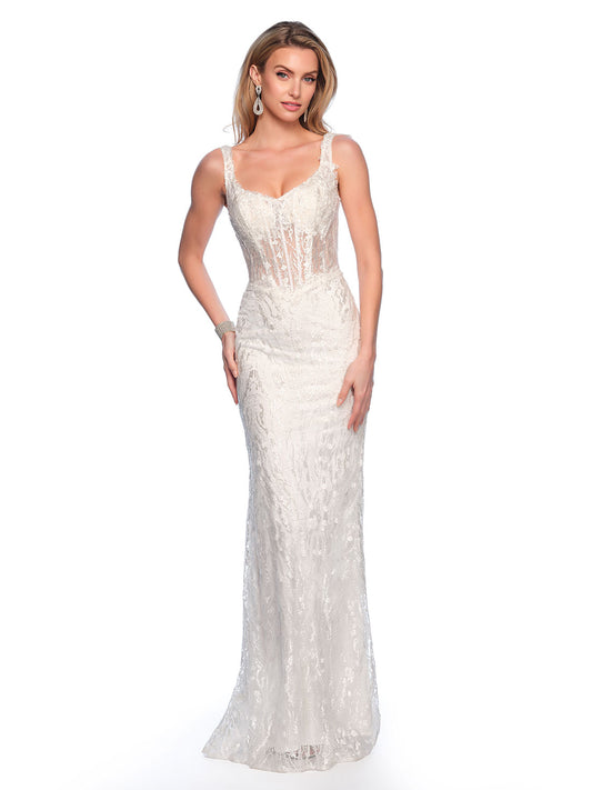 ILLUSION EMBROIDERED CORSET BRIDAL GOWN WITH SQUARE NECKLINE