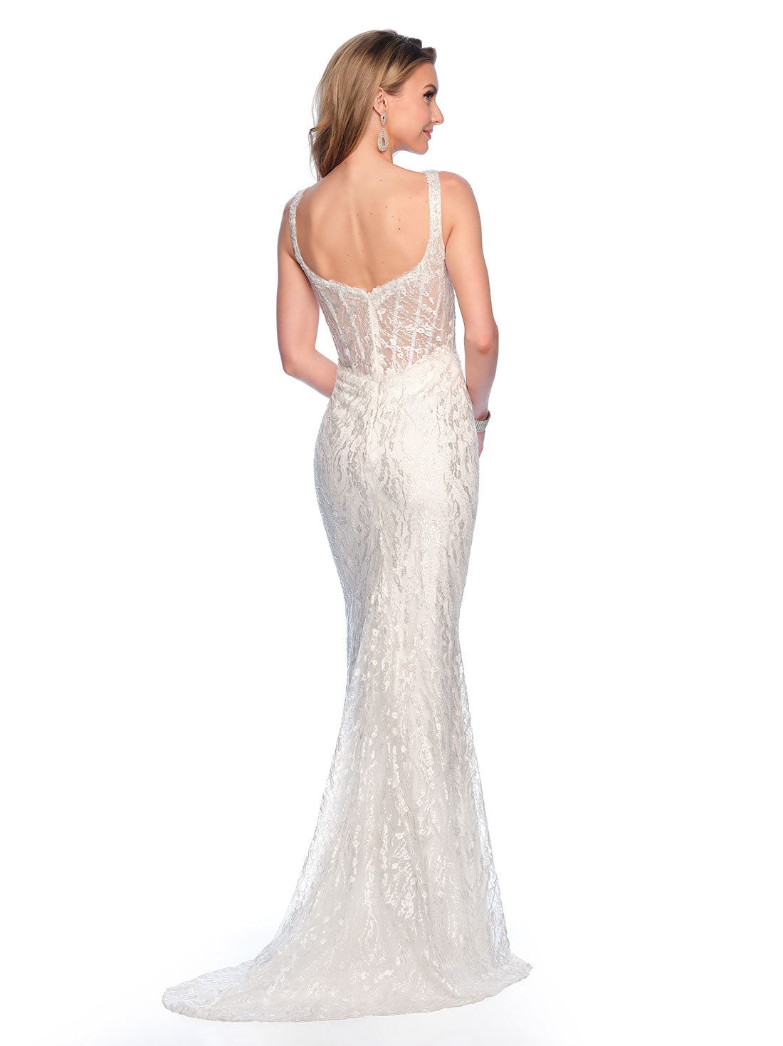 ILLUSION EMBROIDERED CORSET BRIDAL GOWN WITH SQUARE NECKLINE