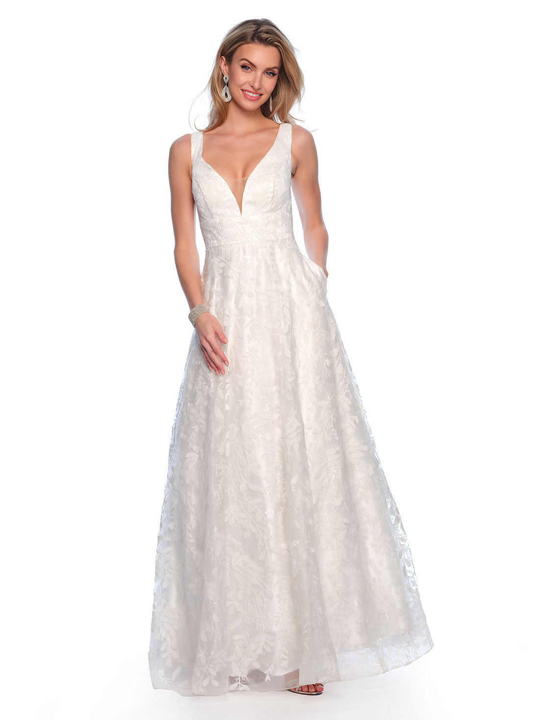 THICK STRAP DEEP V-BACK A-LINE WEDDING GOWN - Dave & Johnny THICK STRAP DEEP V-BACK A-LINE WEDDING GOWN - Dave & Johnny