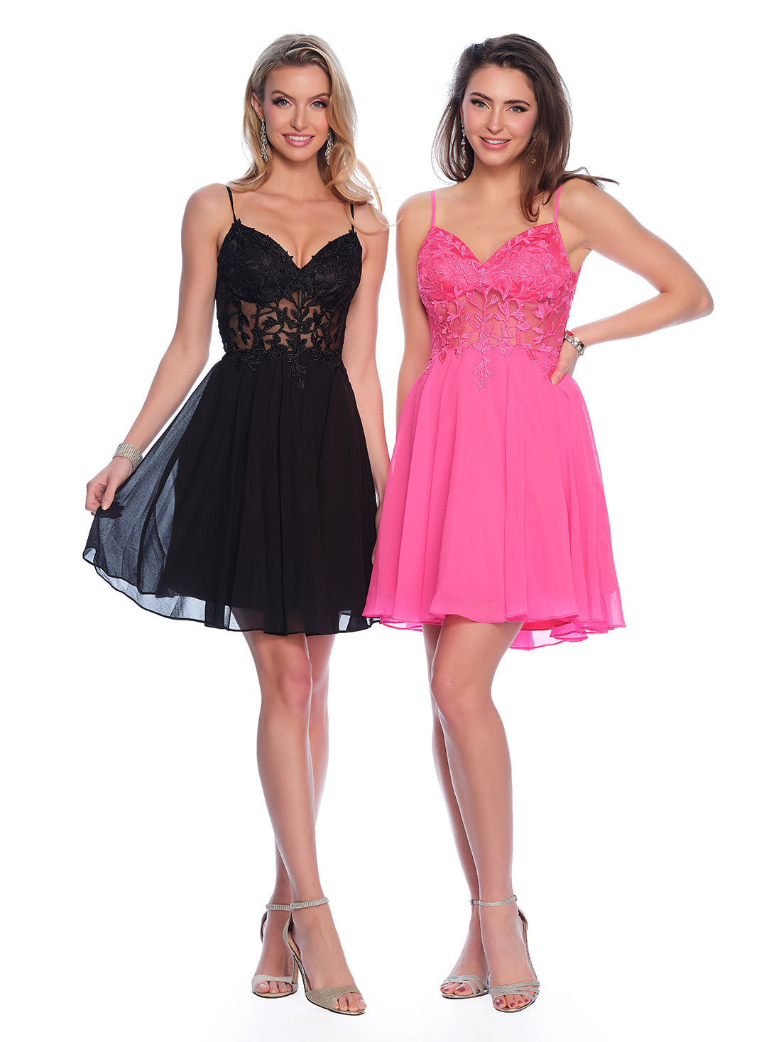EMBROIDERED SHEER BODICE W/CHIFFON SKIRT