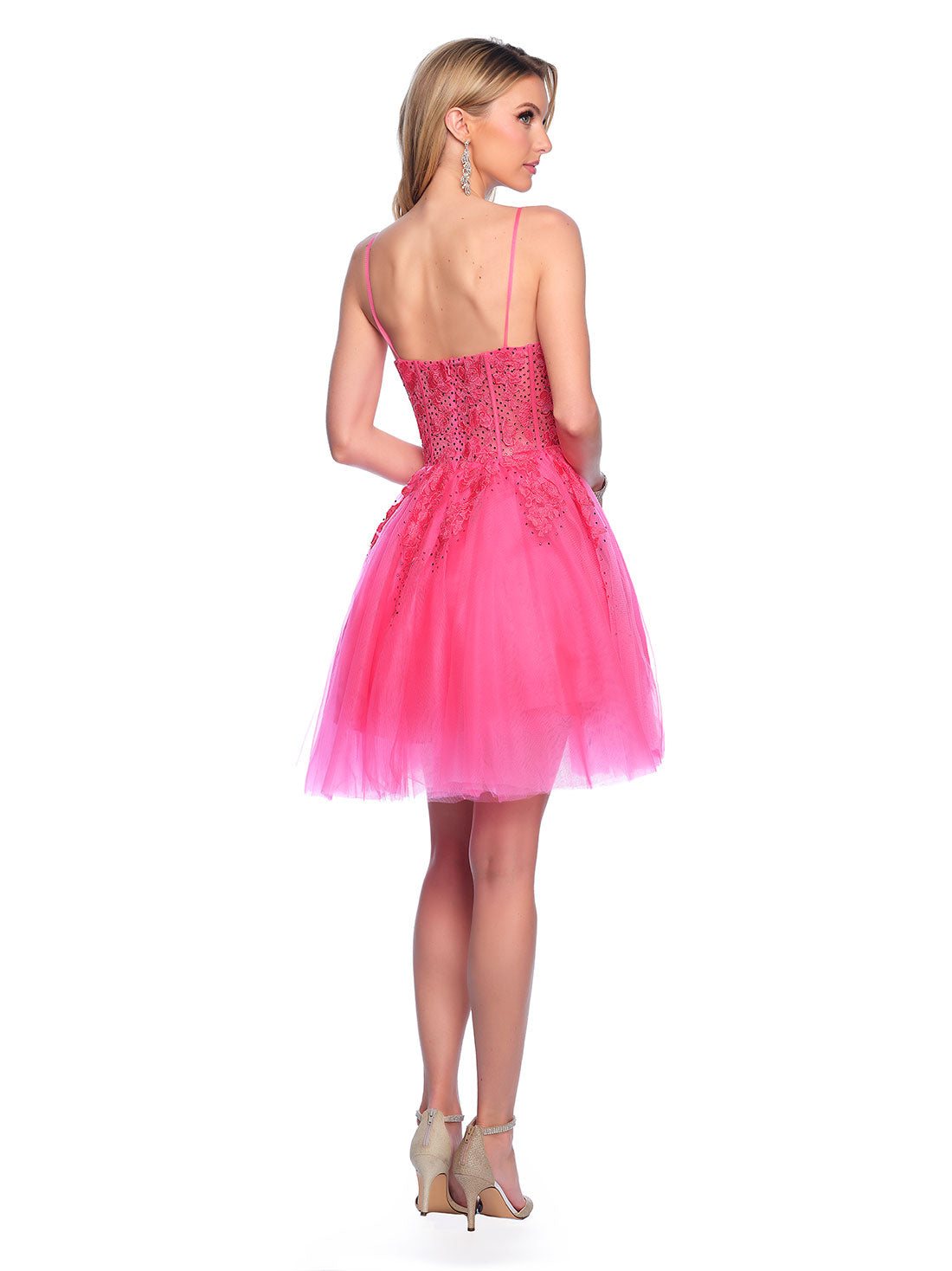 TRANSPARENT PATTERNED BODICE SHORT TULLE DRESS