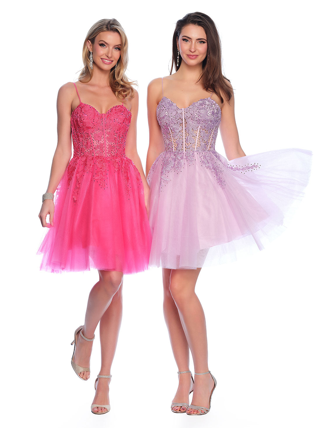 TRANSPARENT PATTERNED BODICE SHORT TULLE DRESS