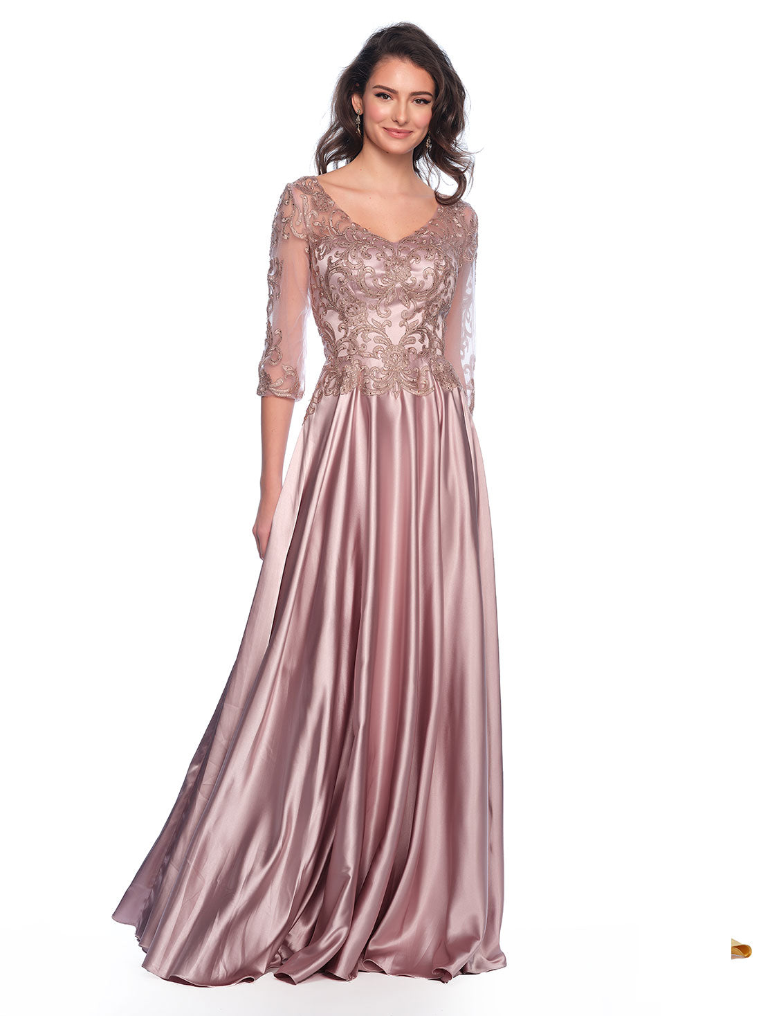 LONG SLEEVE SATIN GOWN