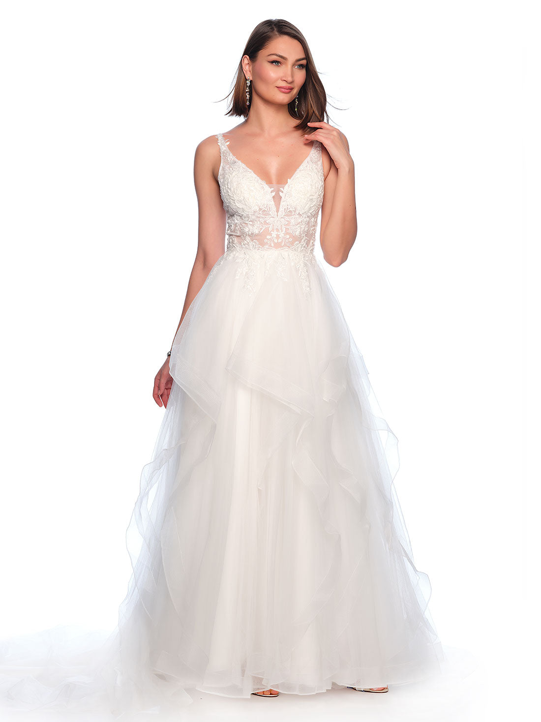 ASYMMETRICAL RUFFLE WEDDING BALLGOWN Dave & Johnny ASYMMETRICAL RUFFLE WEDDING BALLGOWN Dave & Johnny