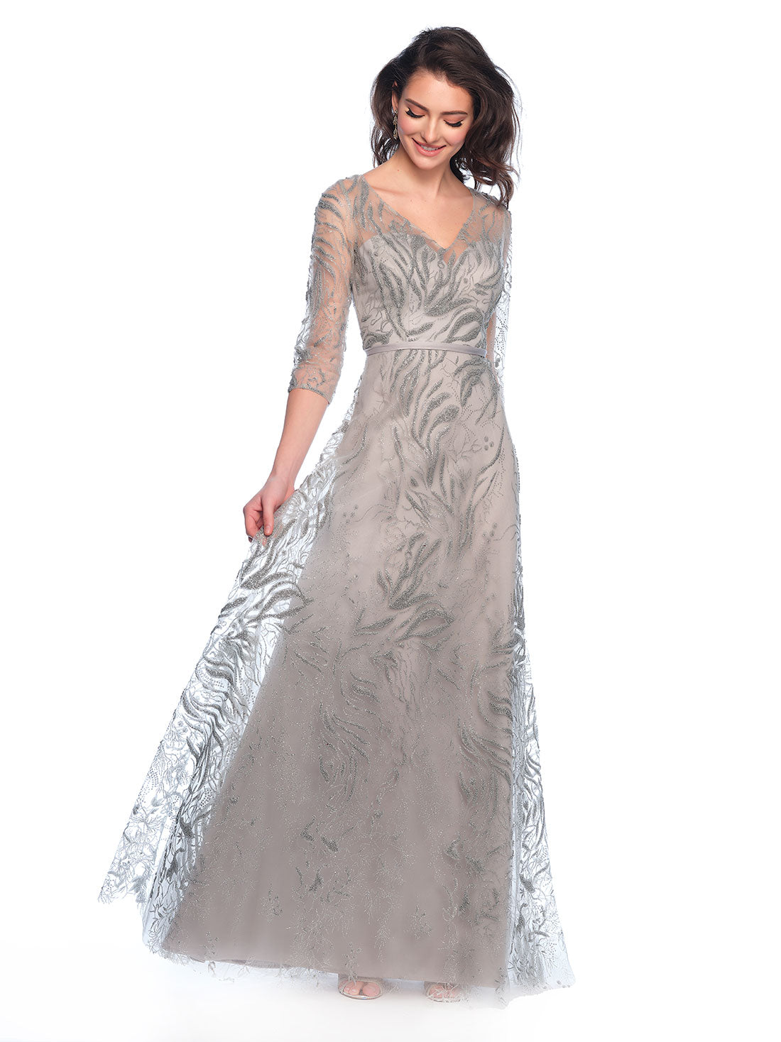 LONG SLEEVE BEADED GOWN