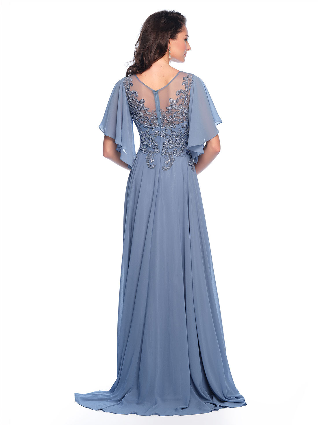 BEADED CHIFFON DRESS WITH FLOUNCE SLEEVE PLUS SIZE