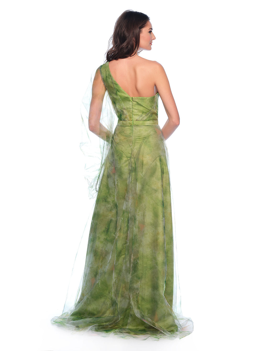 ONE SHOULDER PRINTED BALLOON SLEEVE PRINTED MESH
