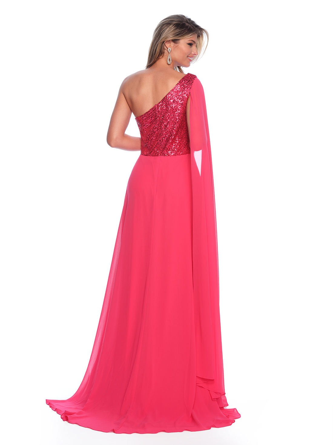 ONE SHOULDER SEQUIN CHIFFON DRESS AND SASH SLEEVE