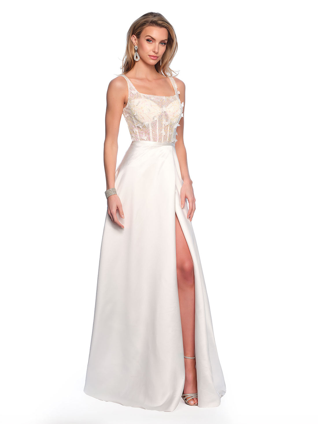 2 PC GOWN WITH SHEER BODYSUIT AND SKIRT OVERLAY
