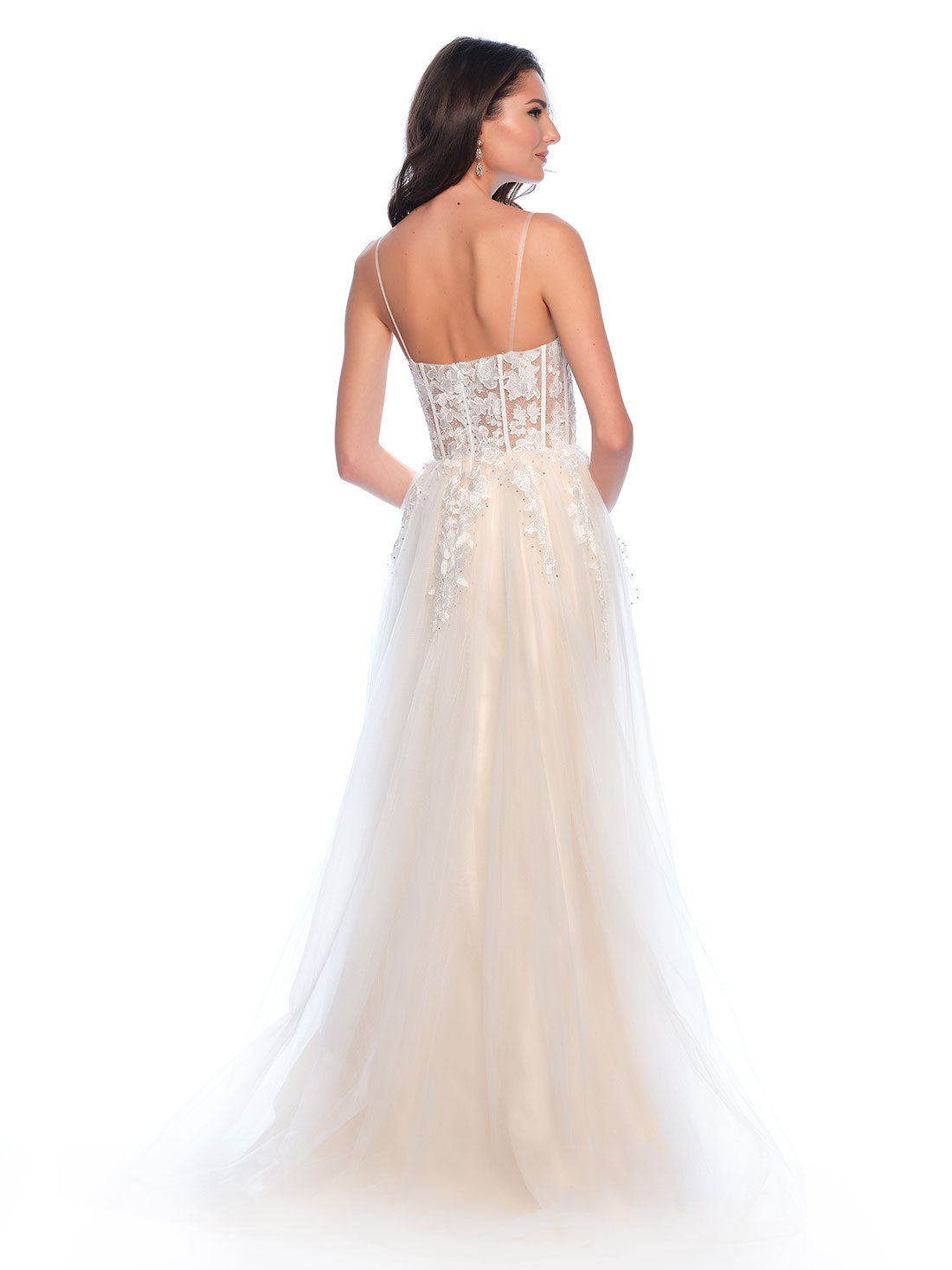 FLOWY ROMANTIC GOWN WITH EMBROIDERED BODICE AND FULL SKIRT