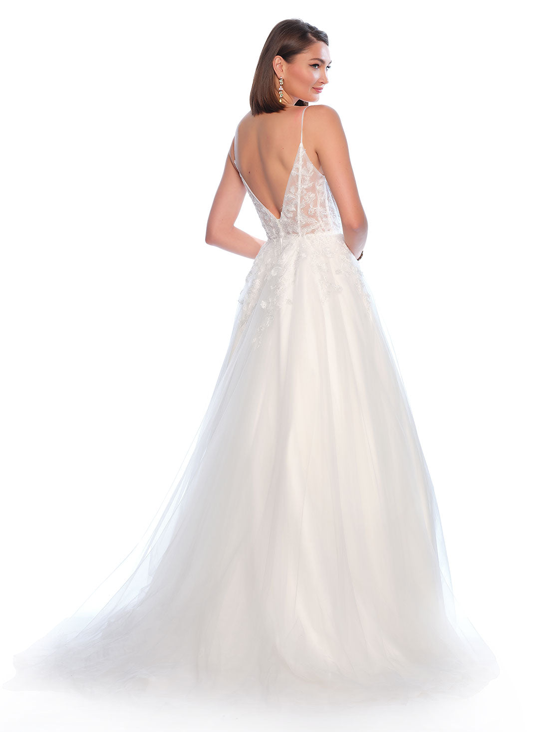 ILLUSION BODICE WITH DEEP PLUNGE AND TULLE ALINE SKIRT
