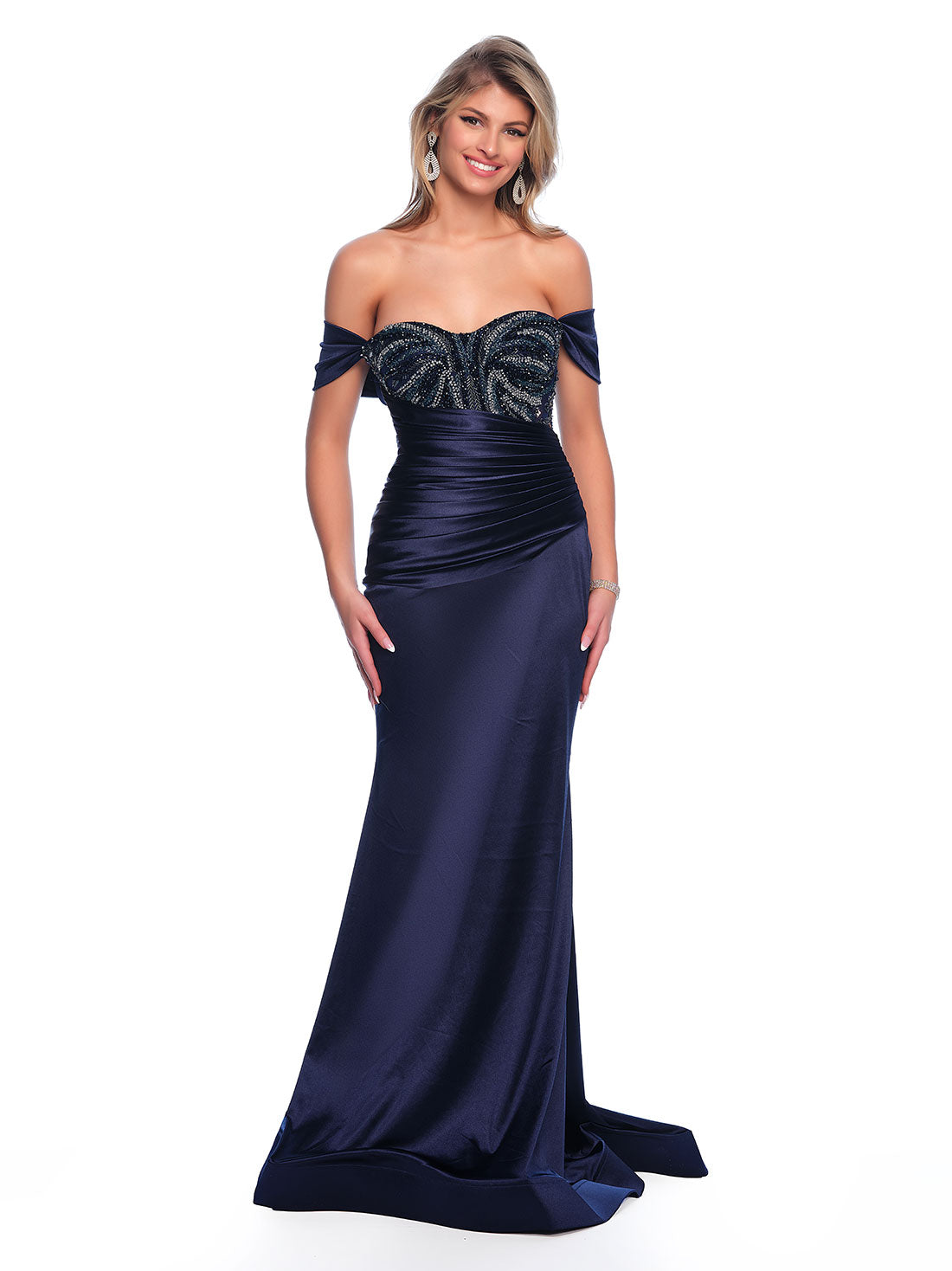 OFF THE SHOULDER FITTED STRETCH JERSEY DRESS