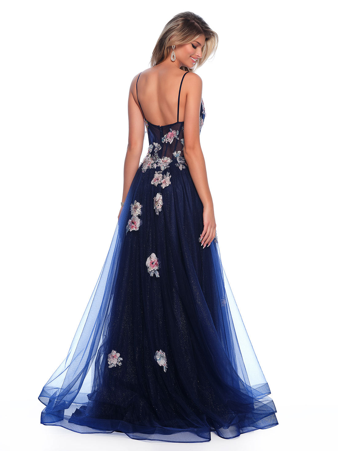 EMBROIDERED TULLE GOWN WITH GLITTER UNDERLAY