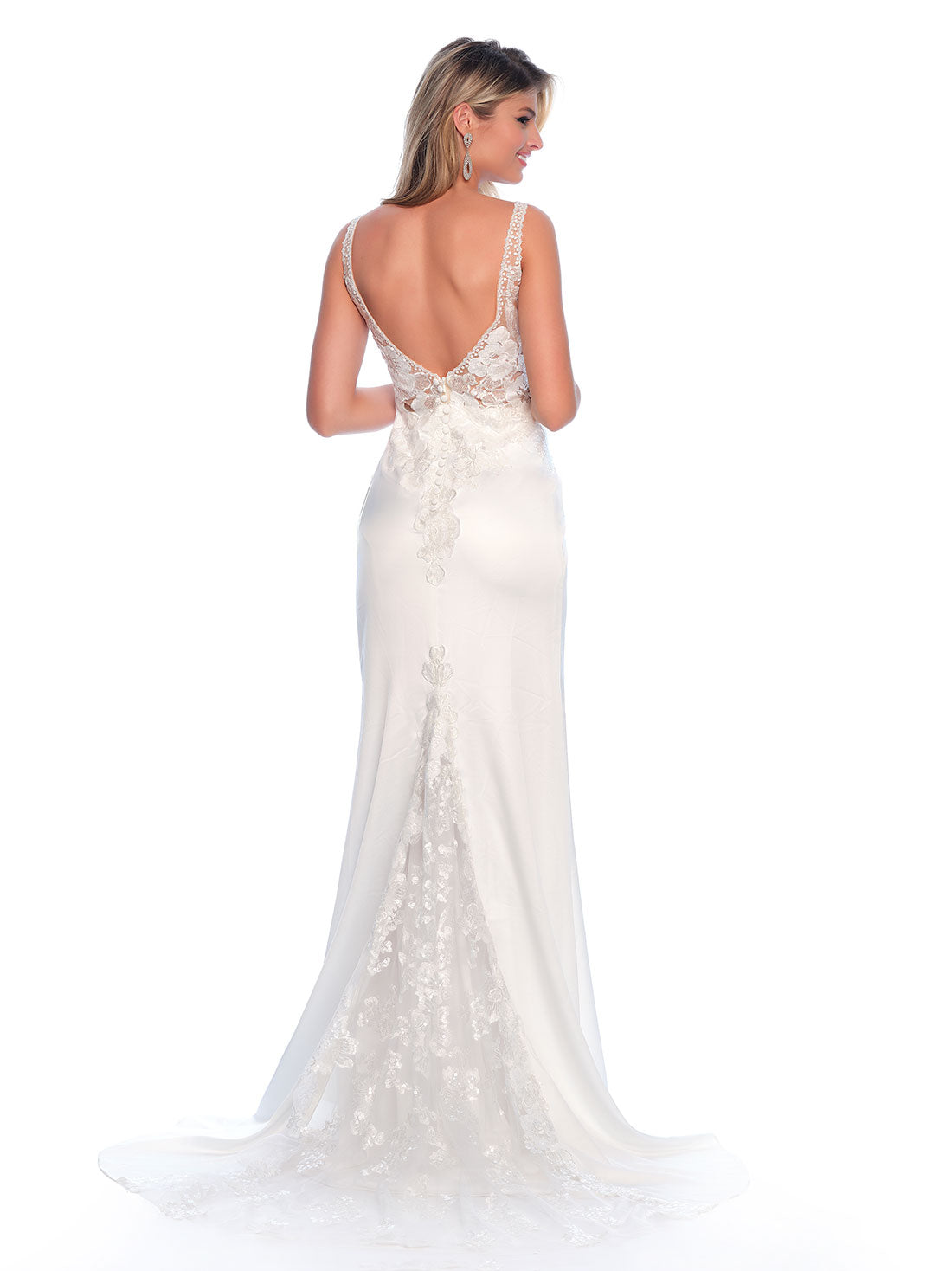 FLORAL ILLUSION BODICE WITH FITTED SATIN SKIRT
