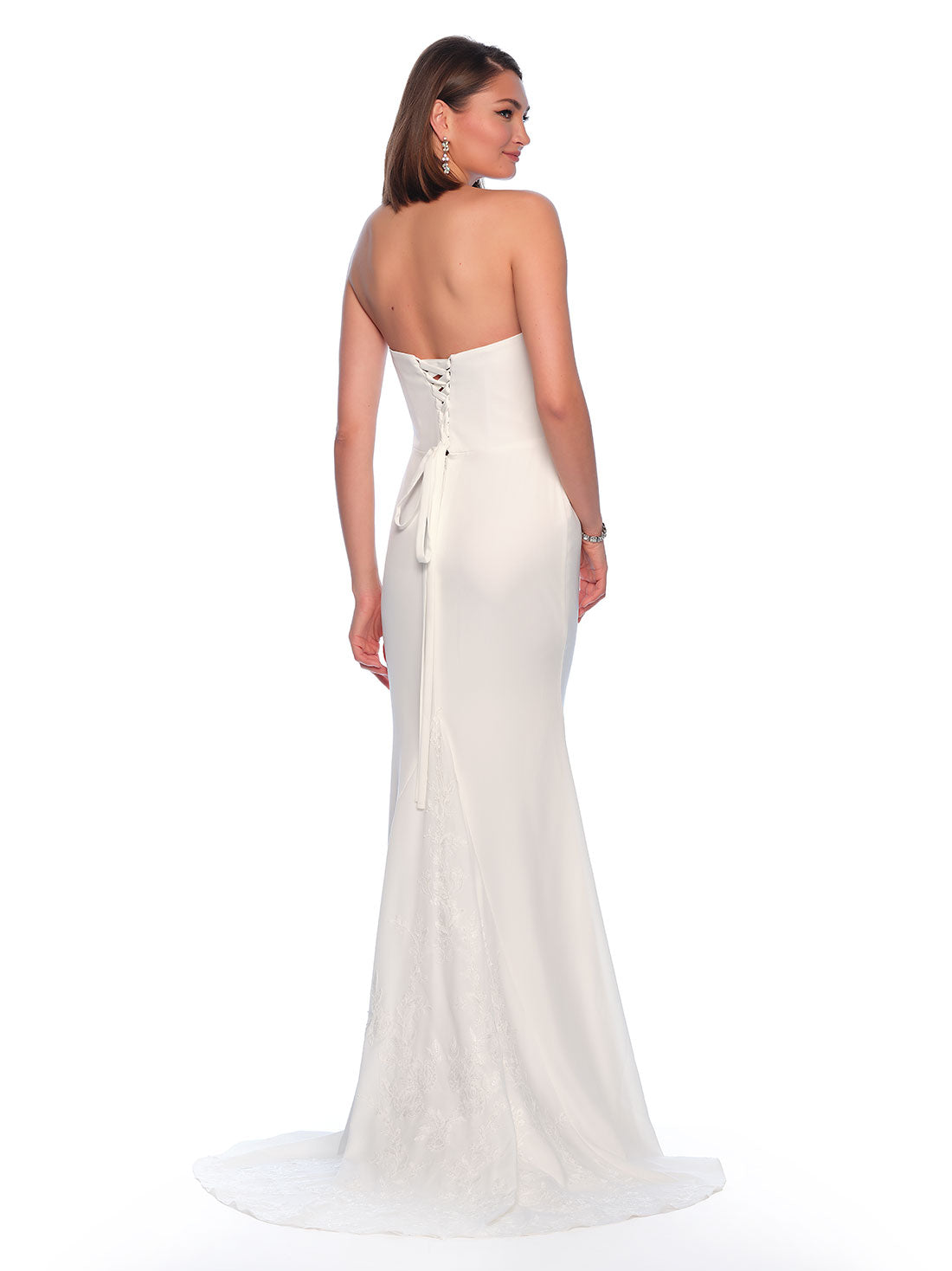 STRAPLESS CROSSOVER BODICE WITH EMBROIDERED INSET TRAIN