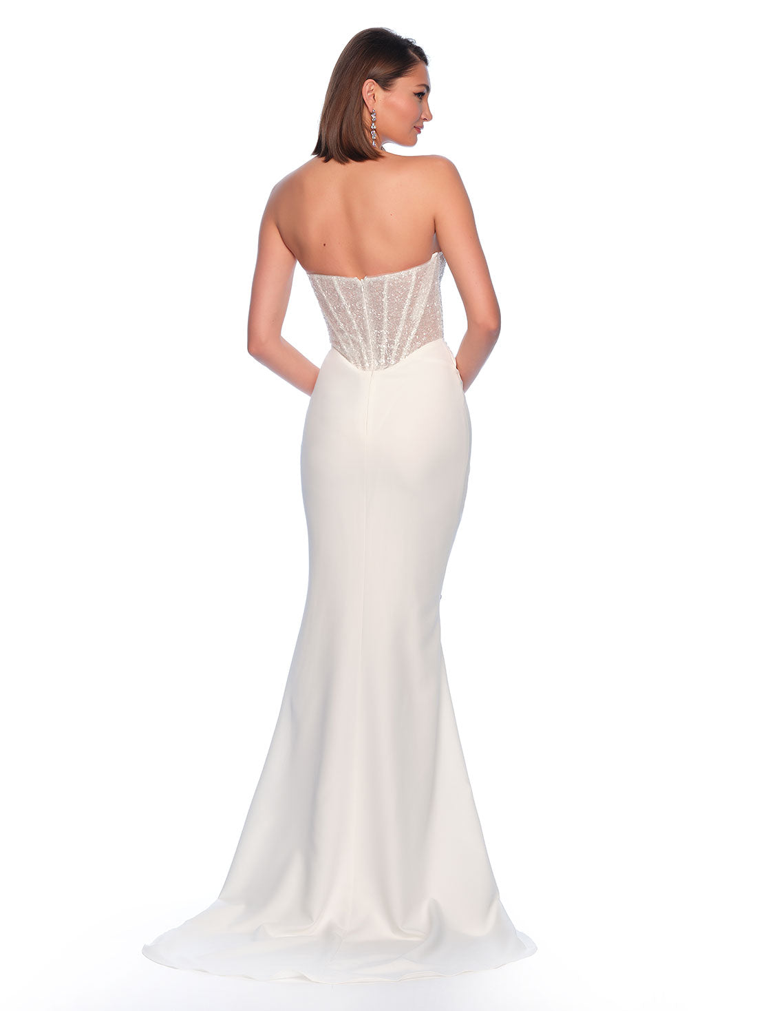 SEQUIN BODICE W/BONING FITTED SCUBA JERSEY SKIRT