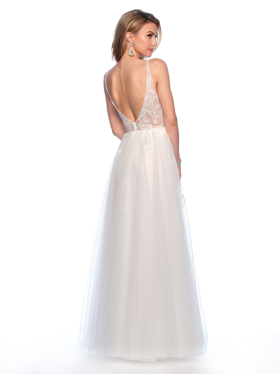 SHEER BODICE WITH EMBROIDERY DETAIL AND ALINE TULLE SKIRT