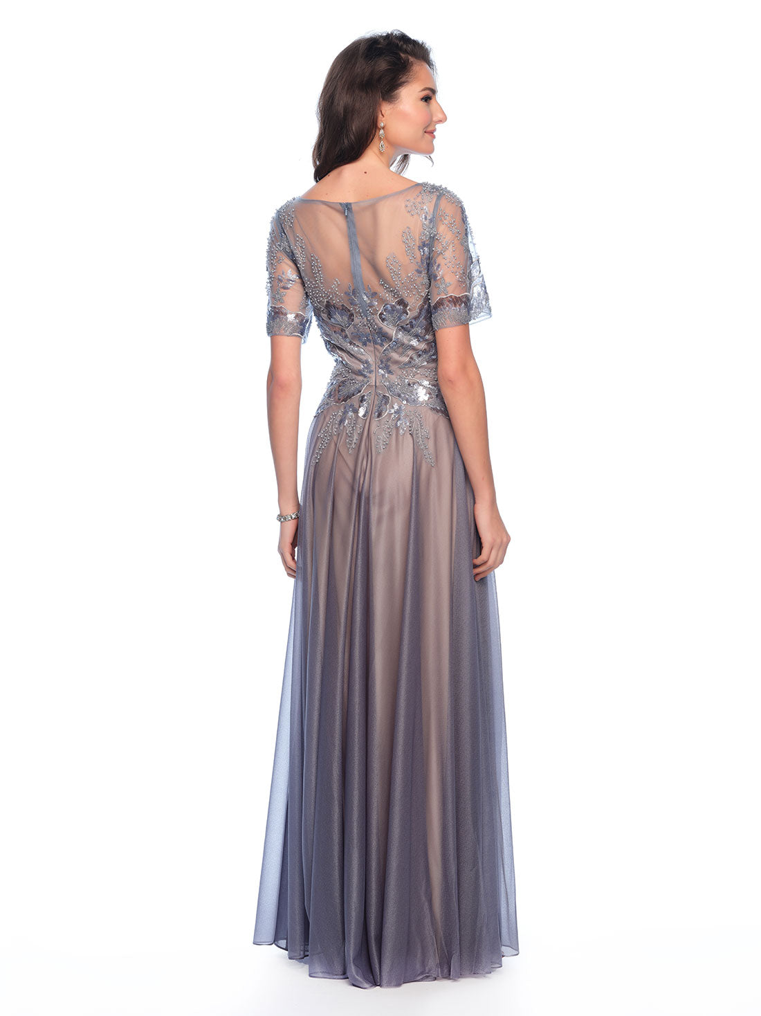 SHORT SLEEVE ILLUSION TOP WITH FLOWY ALINE SKIRT