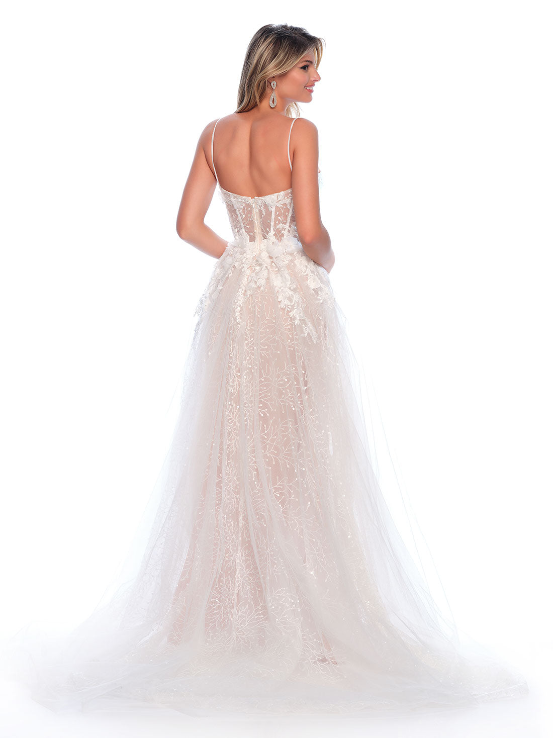 3D APPLIQUE WITH PATTERNED EMBROIDERY, CONTRAST LINING AND TULLE OVERLAY SKIRT