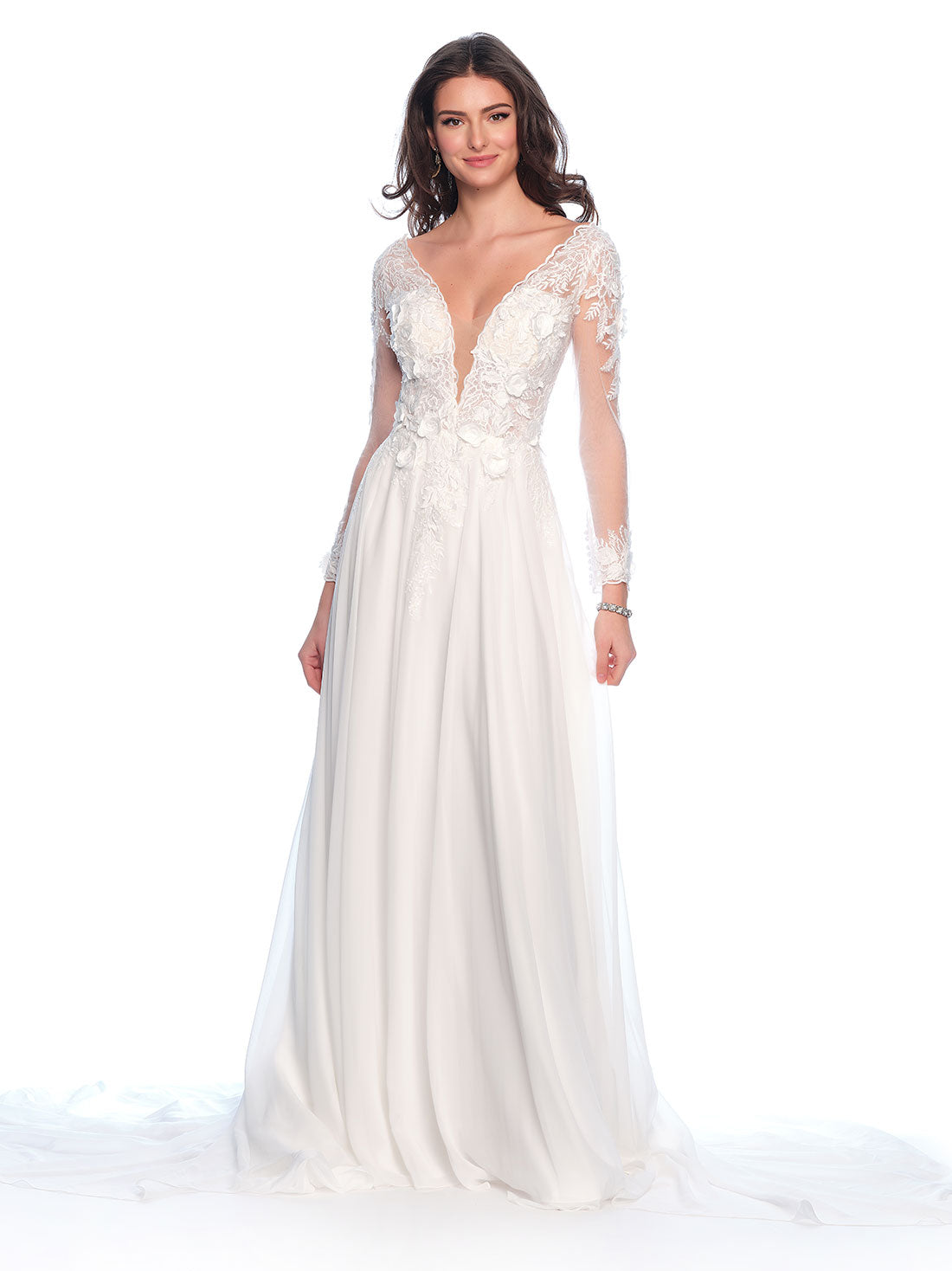 LONG SLEEVE FLOWY CHIFFON GOWN  Dave & Johnny