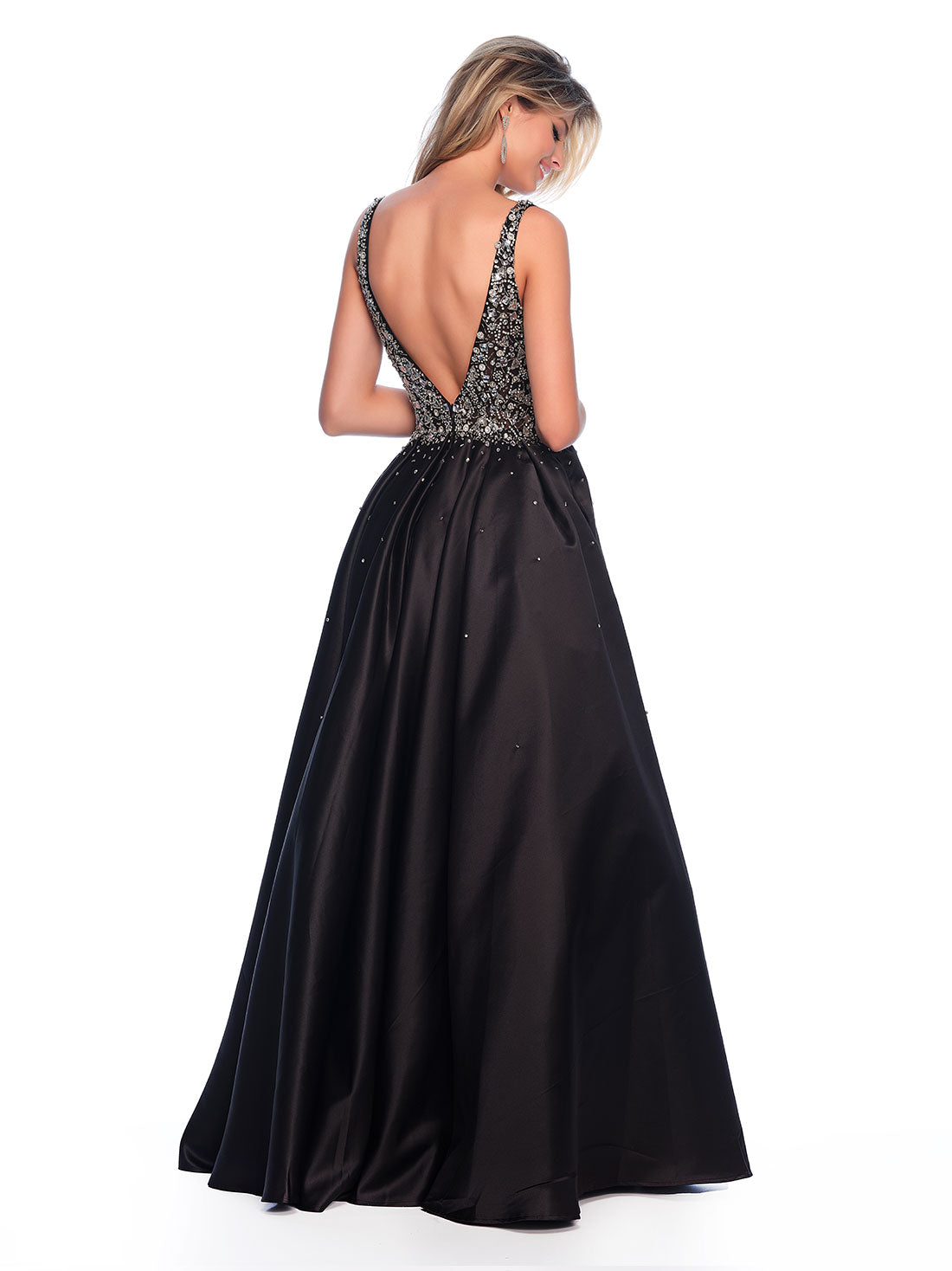 RHINESTONE SATIN BALLGOWN WITH POCKET DETAIL