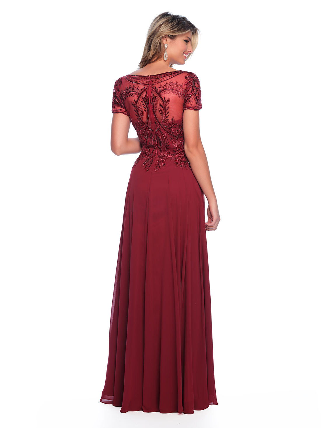 BEADED SHORT SLEEVE CHIFFON DRESS