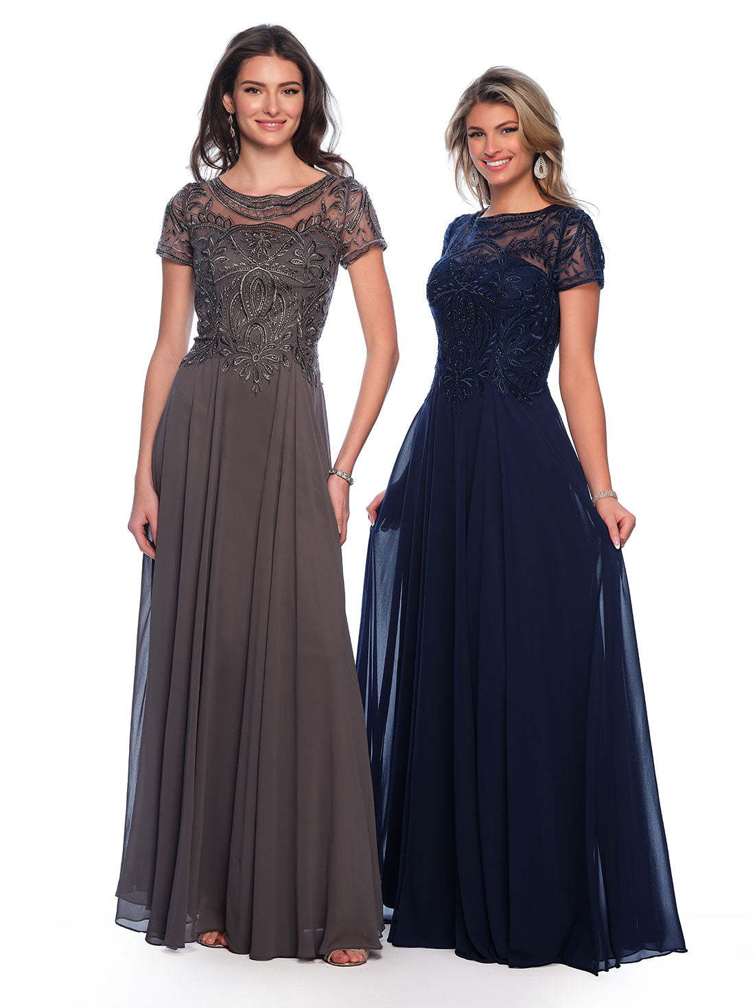 BEADED SHORT SLEEVE CHIFFON DRESS