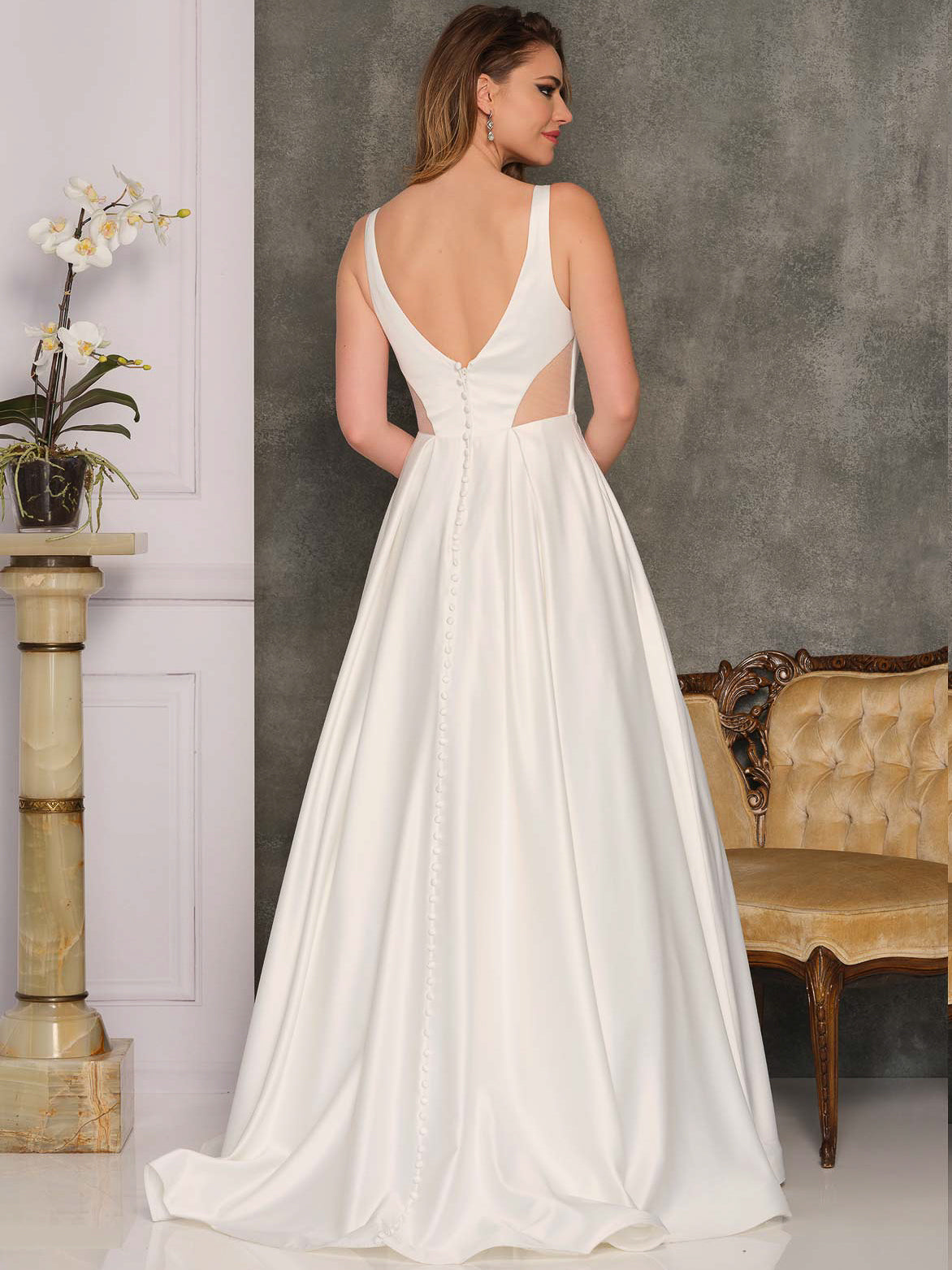 SATIN WEDDING DRESS WITH ILLUSION BACK PANELS
