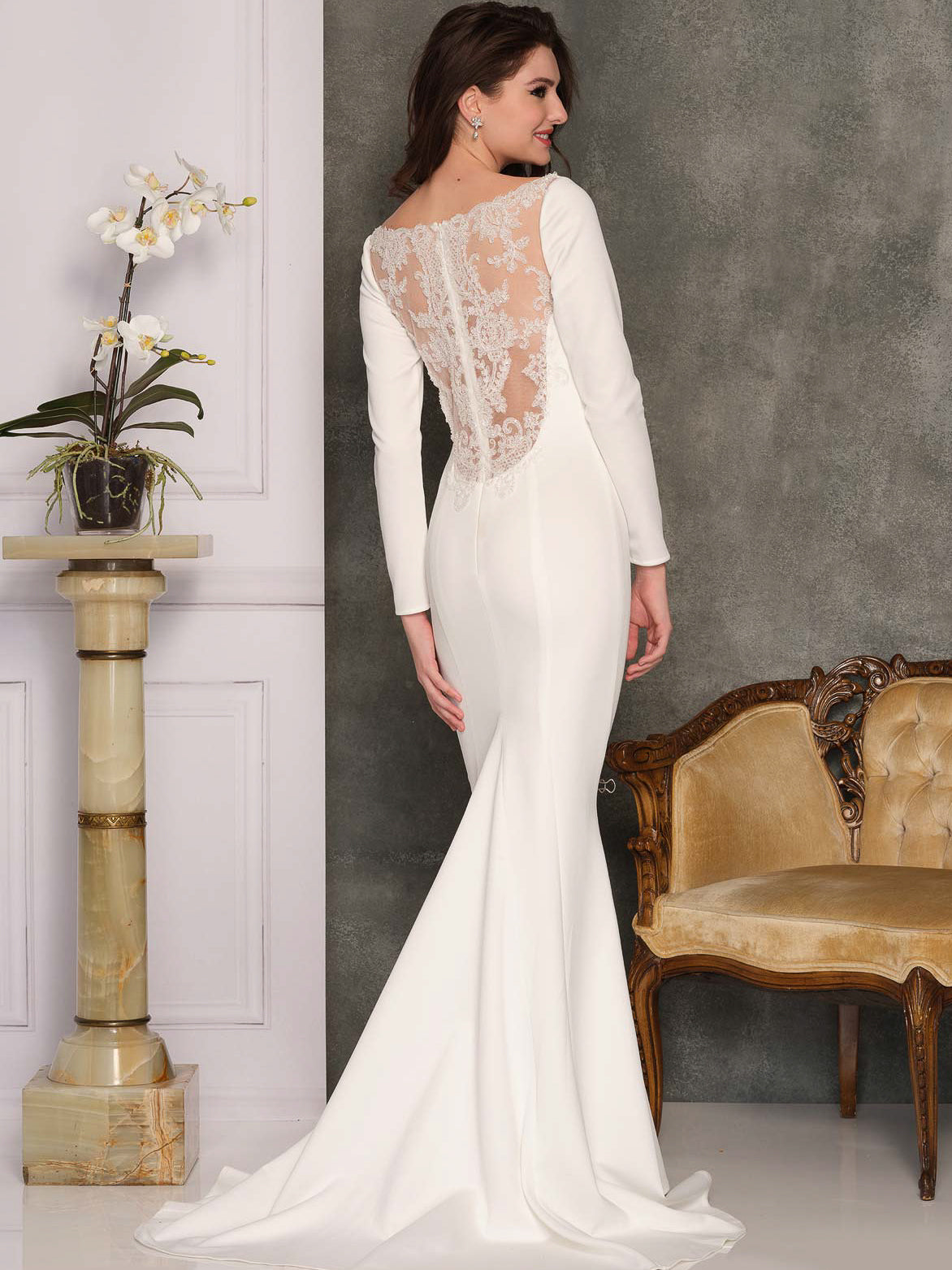 LACE SCOOP BACK LONG SLEEVE MERMAID WEDDING GOWN