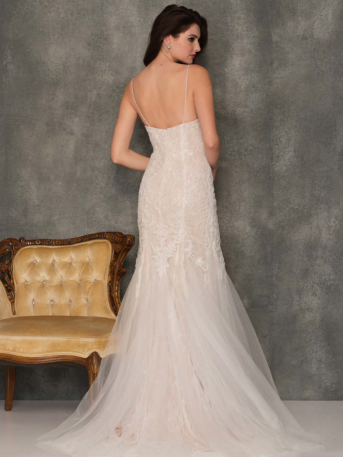 BEADED SPAGHETTI STRAP MERMAID WEDDING DRESS