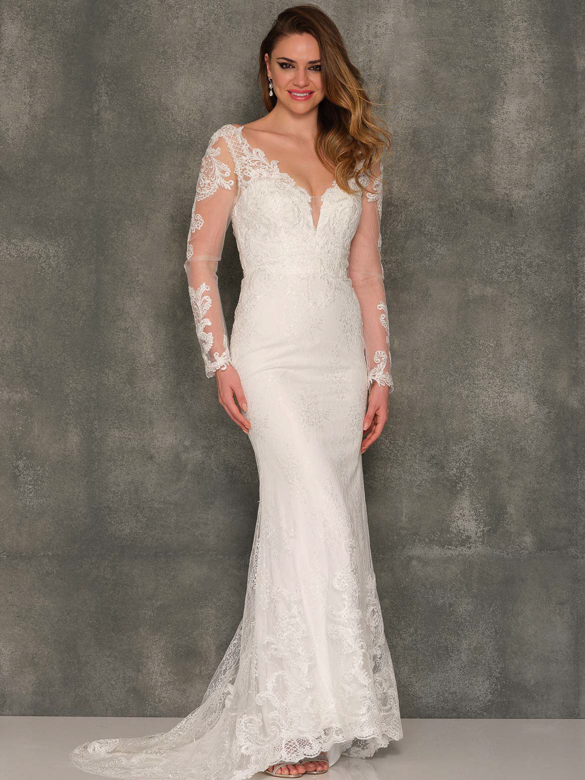 EMBROIDERED SHEER LONG SLEEVE LAYERED WEDDING GOWN - Dave & Johnny EMBROIDERED SHEER LONG SLEEVE LAYERED WEDDING GOWN - Dave & Johnny