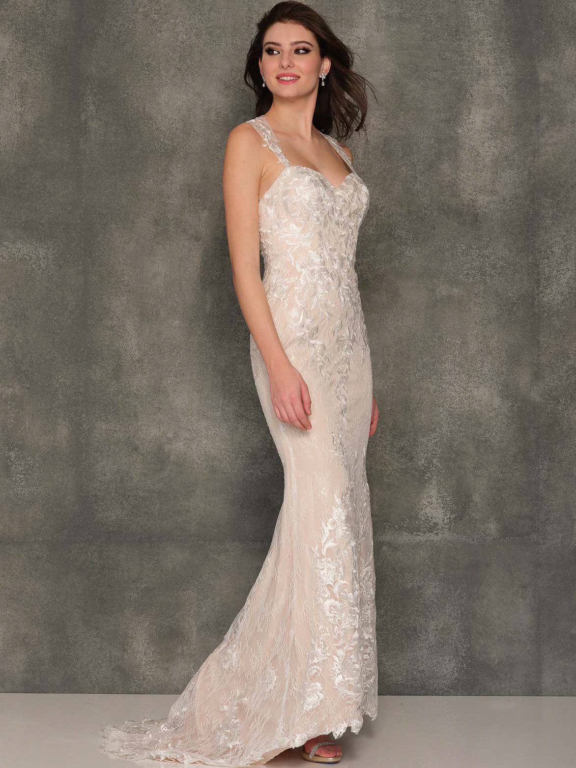 THICK STRAP LOW BACK LACE WEDDING GOWN - Dave & Johnny