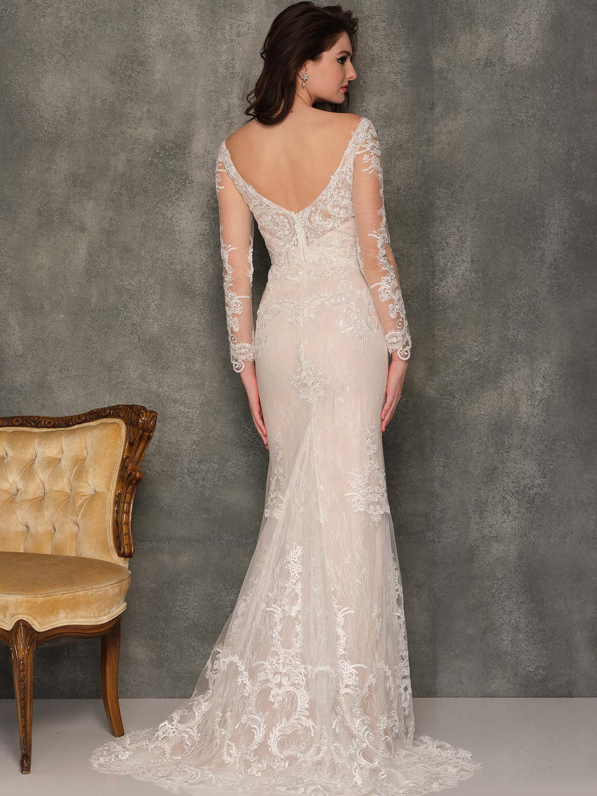 ILLUSION LONG SLEEVE LACE BRIDAL GOWN