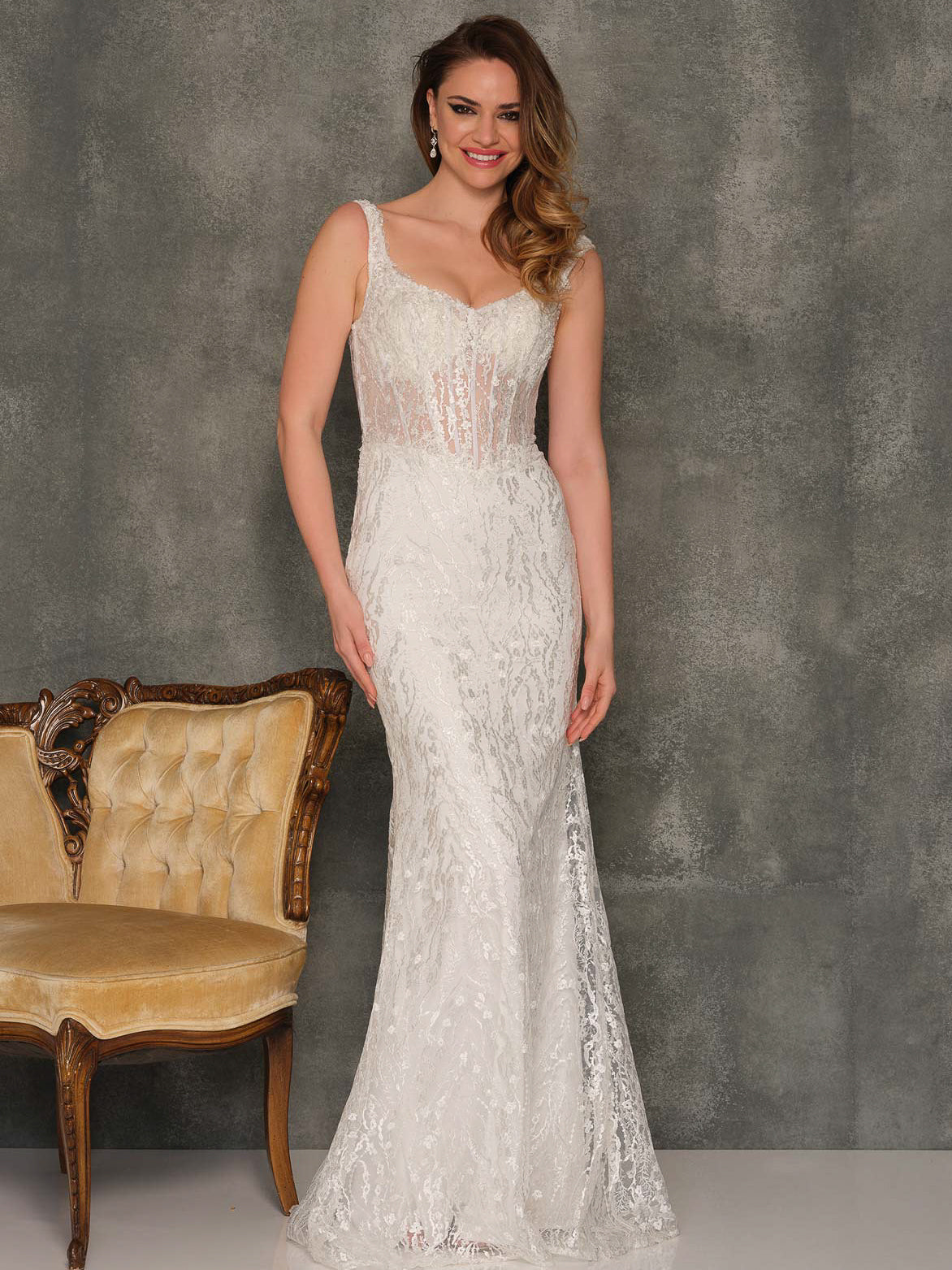 GLITTER THICK STRAP EMBROIDERED WEDDING GOWN - Dave & Johnny GLITTER THICK STRAP EMBROIDERED WEDDING GOWN - Dave & Johnny
