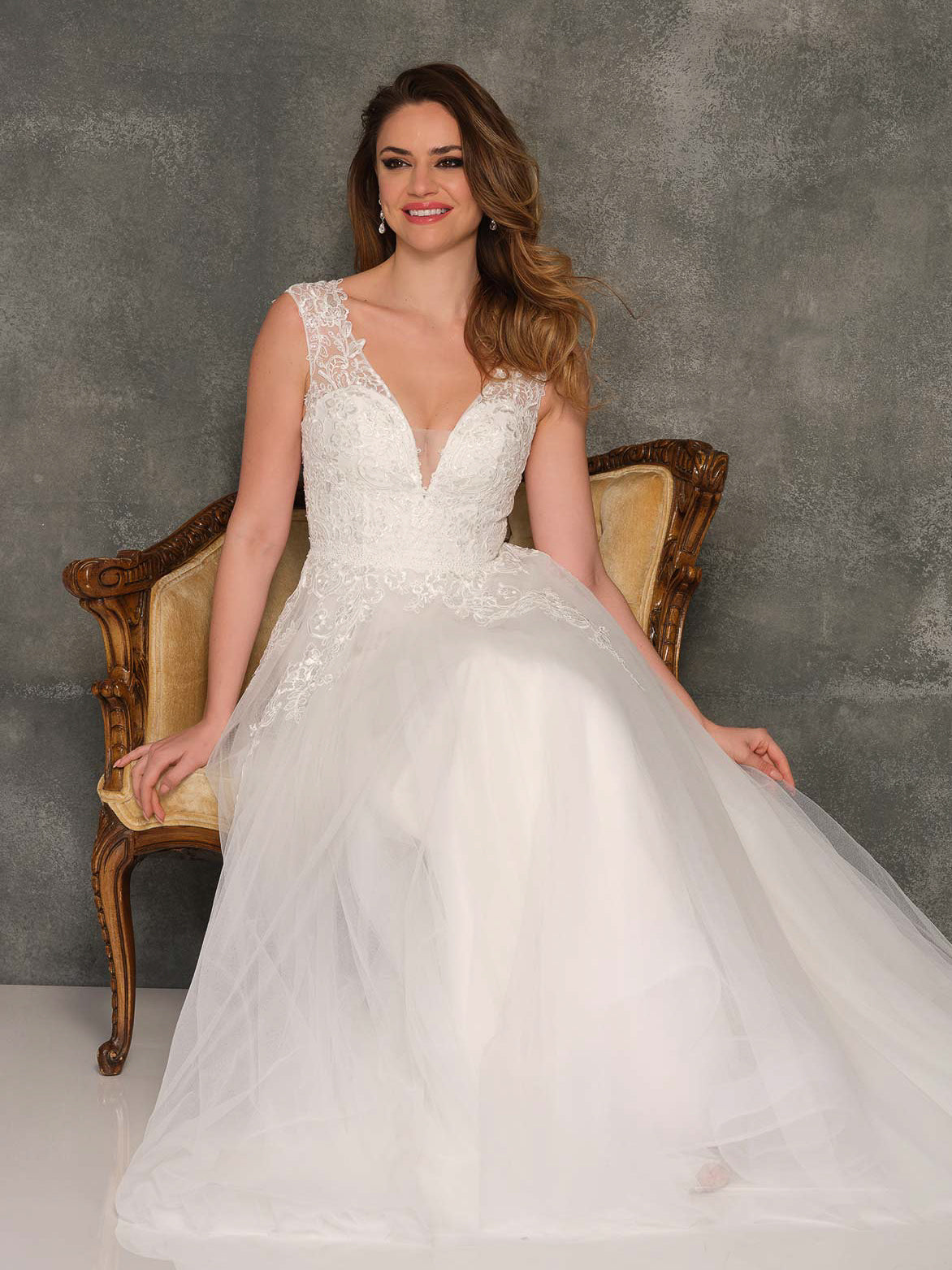 PLUNGE THICK STRAP SHEER BACK BALLGOWN WEDDING GOWN - Dave & Johnny PLUNGE THICK STRAP SHEER BACK BALLGOWN WEDDING GOWN - Dave & Johnny