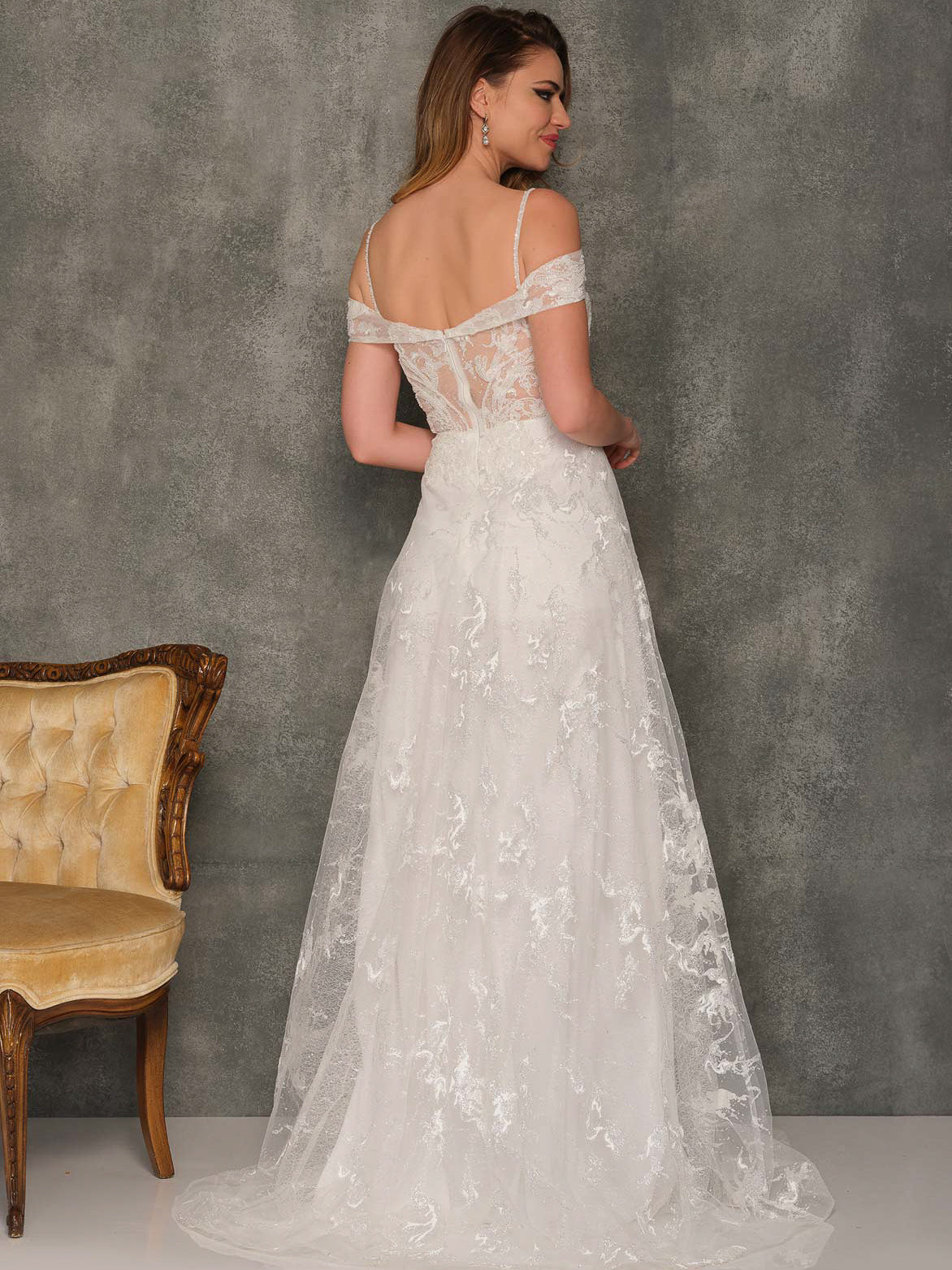 BEADED COLD SHOULDER WEDDING DRESS