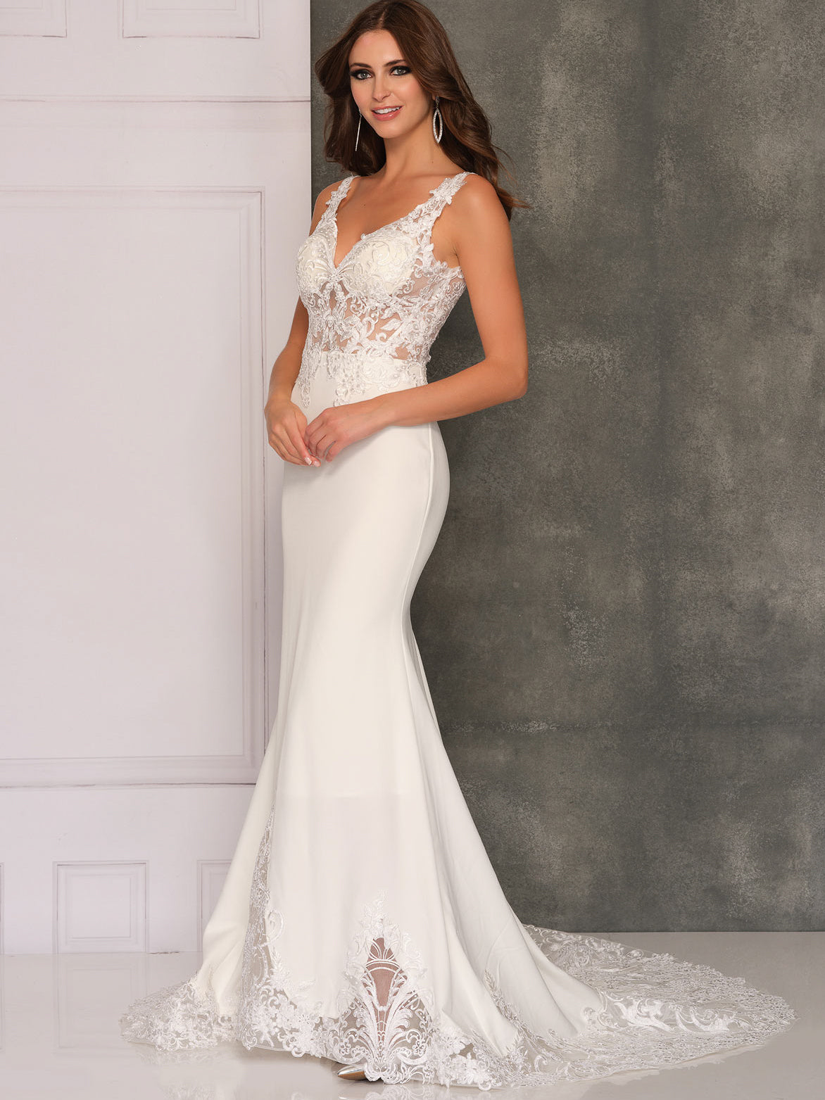 THICK STRAP LACE TRAIN WEDDING GOWN Dave Johnny - Main Image