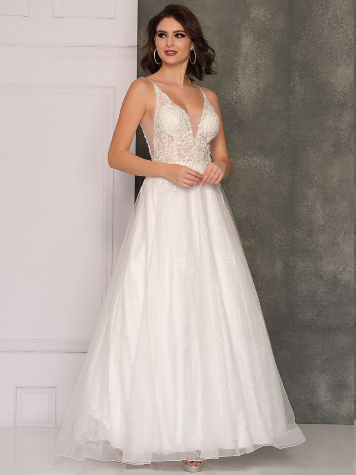 MESH LACE TOP SCOOP BACK FLUFFY WEDDING GOWN - Dave & Johnny MESH LACE TOP SCOOP BACK FLUFFY WEDDING GOWN - Dave & Johnny