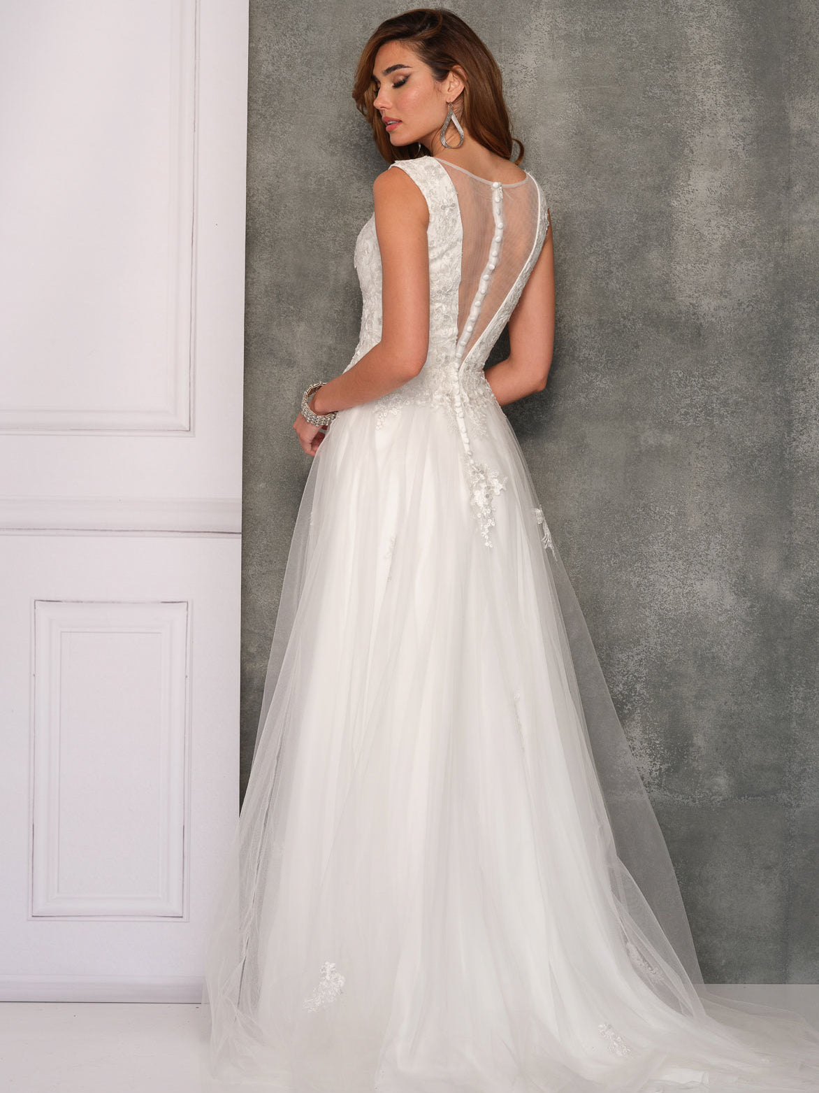 PLUNGE CAP SLEEVE OPEN LEG LAYERED WEDDING GOWN