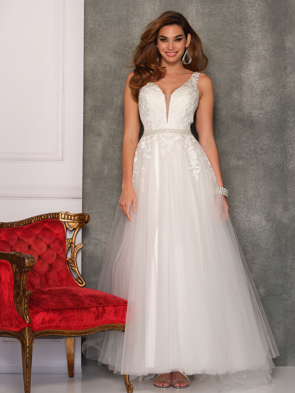 PLUNGE BELTED SCOOP BACK BALLGOWN WEDDING GOWN PLUS SIZE
