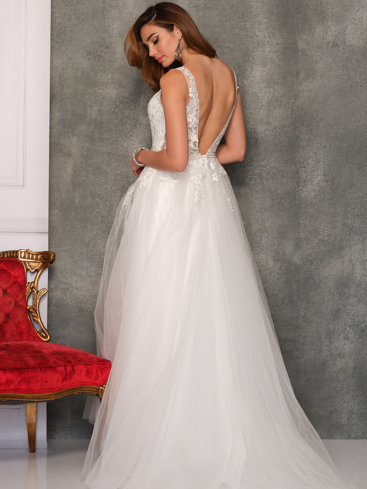 PLUNGE BELTED SCOOP BACK BALLGOWN WEDDING GOWN
