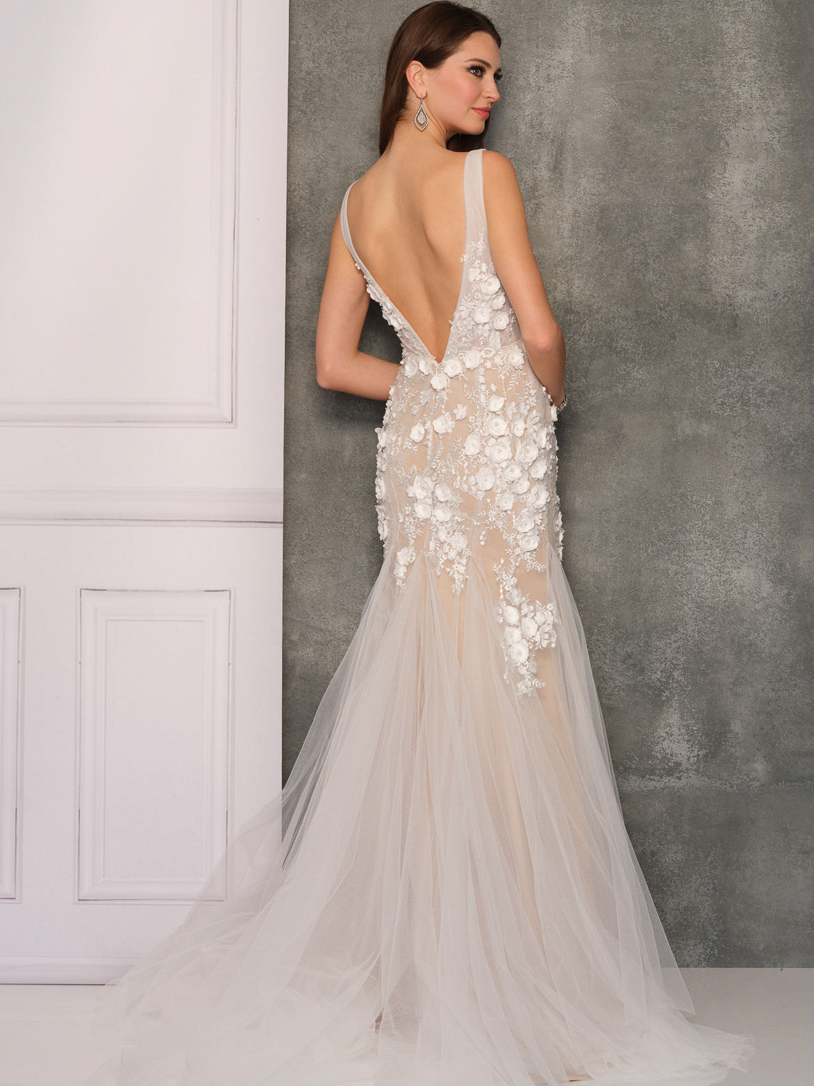 PLUNGE PETAL ACCENT MERMAID WEDDING GOWN