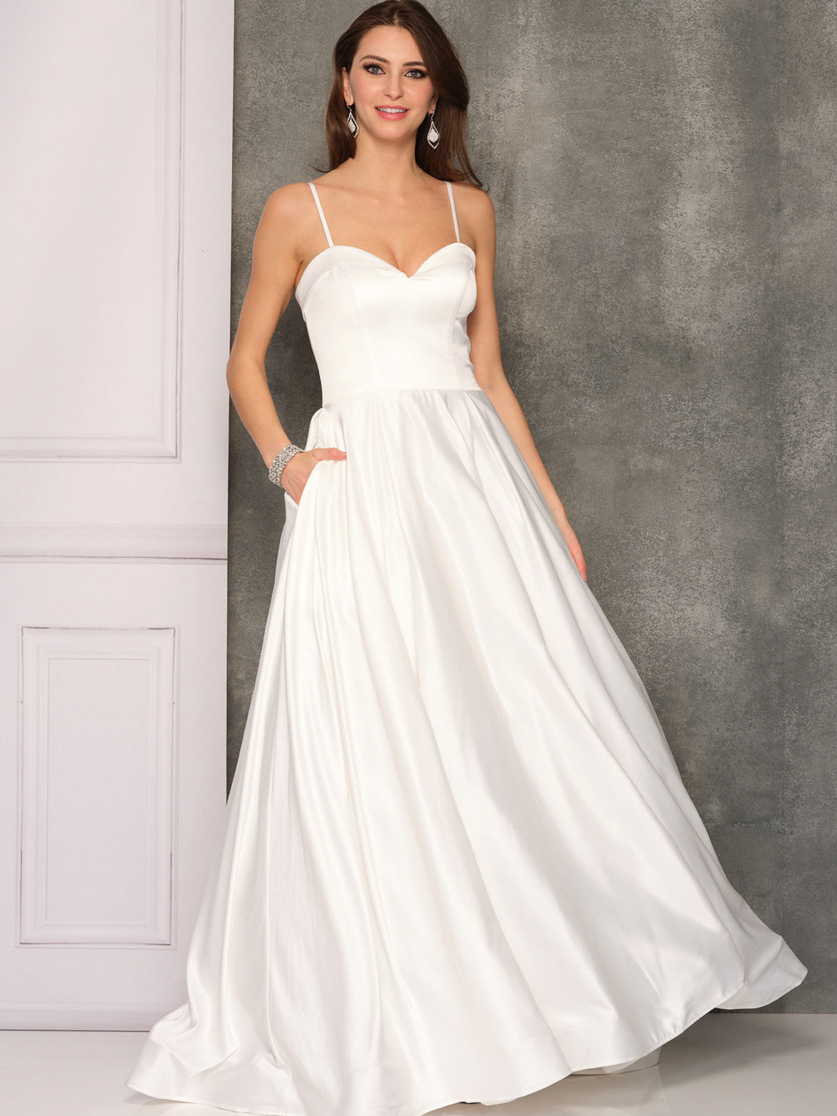 Spaghetti Strap -Deep sweetheart neckline open back wedding gown with –