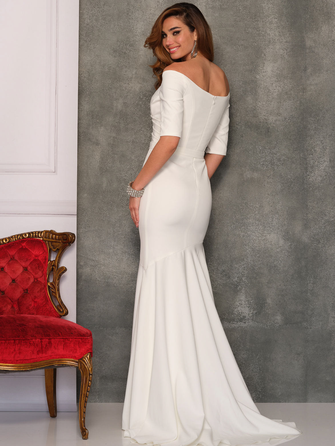 CRISSCROSS QUARTER SLEEVE MERMAID WEDDING GOWN
