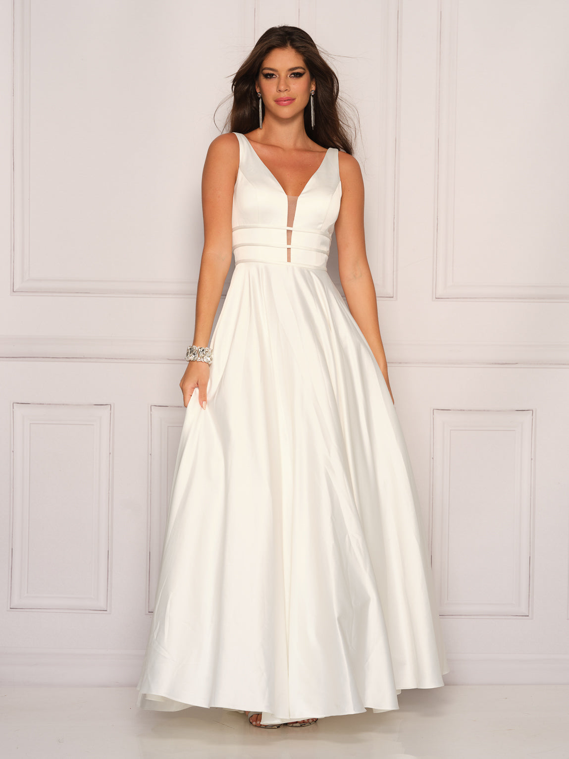 DEEP THIN PLUNGE THICK STRAP BALLGOWN WEDDING GOWN - Dave & Johnny DEEP THIN PLUNGE THICK STRAP BALLGOWN WEDDING GOWN - Dave & Johnny