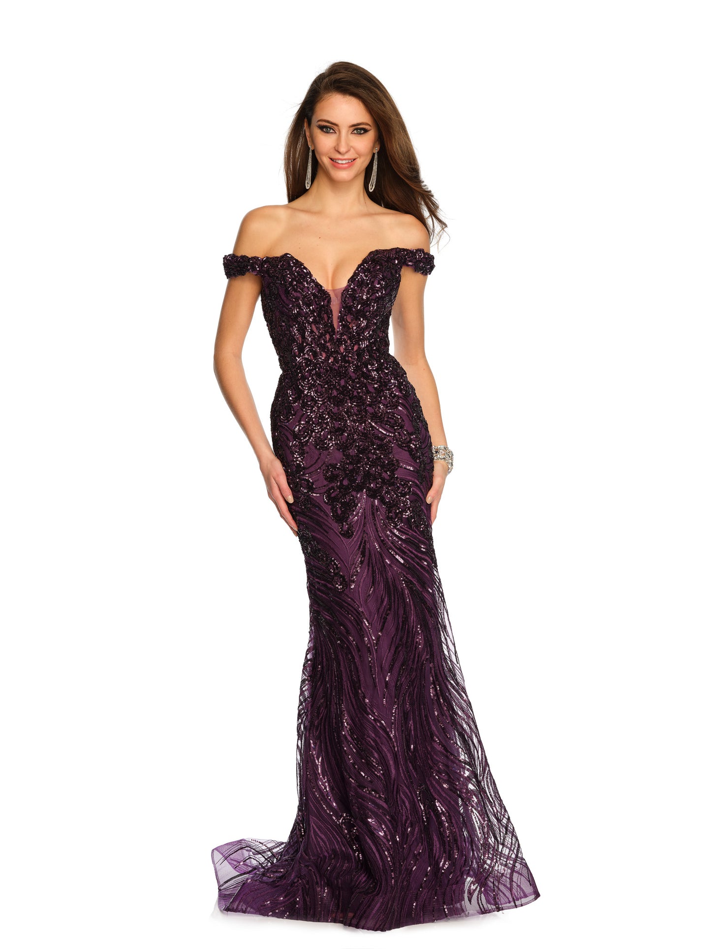 FITTED OFF THE SHOULDER SEQUIN GOWN