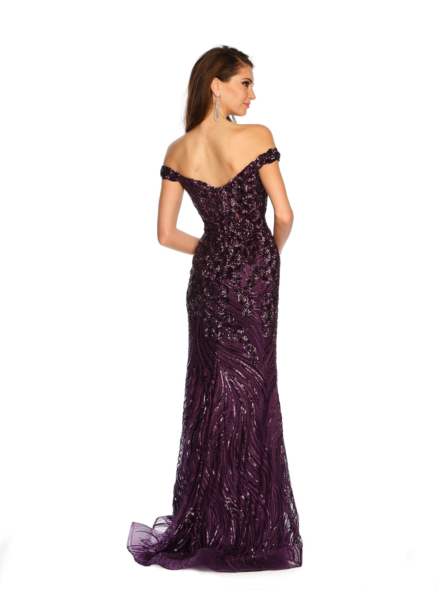 FITTED OFF THE SHOULDER SEQUIN GOWN