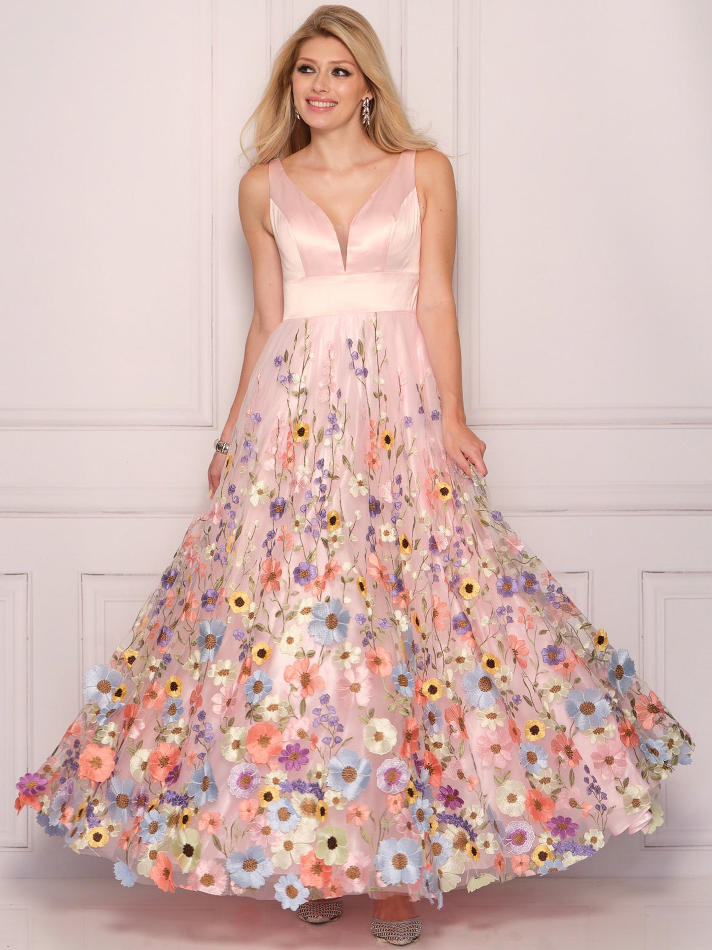 FLORAL DESIGN THICK STRAP BALLGOWN GOWN