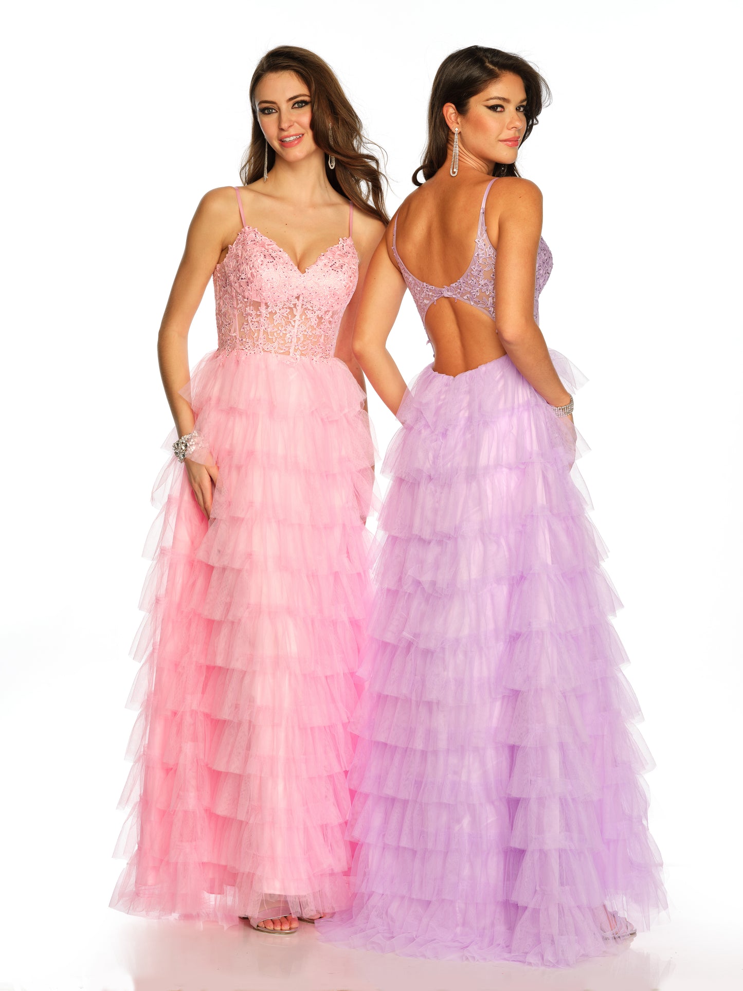 TIERED TULLE GOWN WITH CORSET LACE TOP